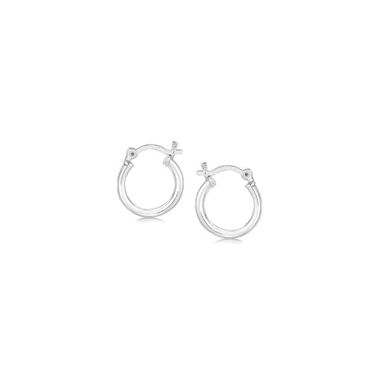 Sterling Silver Rhodium Plated Thin and Small Polished Hoop Earrings (2x10mm)