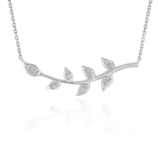 Size: 18'' - Diamond Vine Design Pendant in 14k White Gold