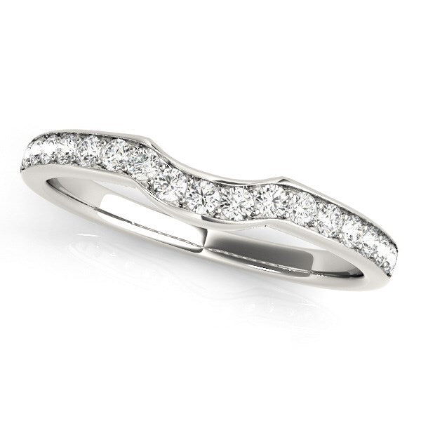 Size: 3.5 - 14k White Gold Curved Style Diamond Wedding Ring (1/4 cttw)