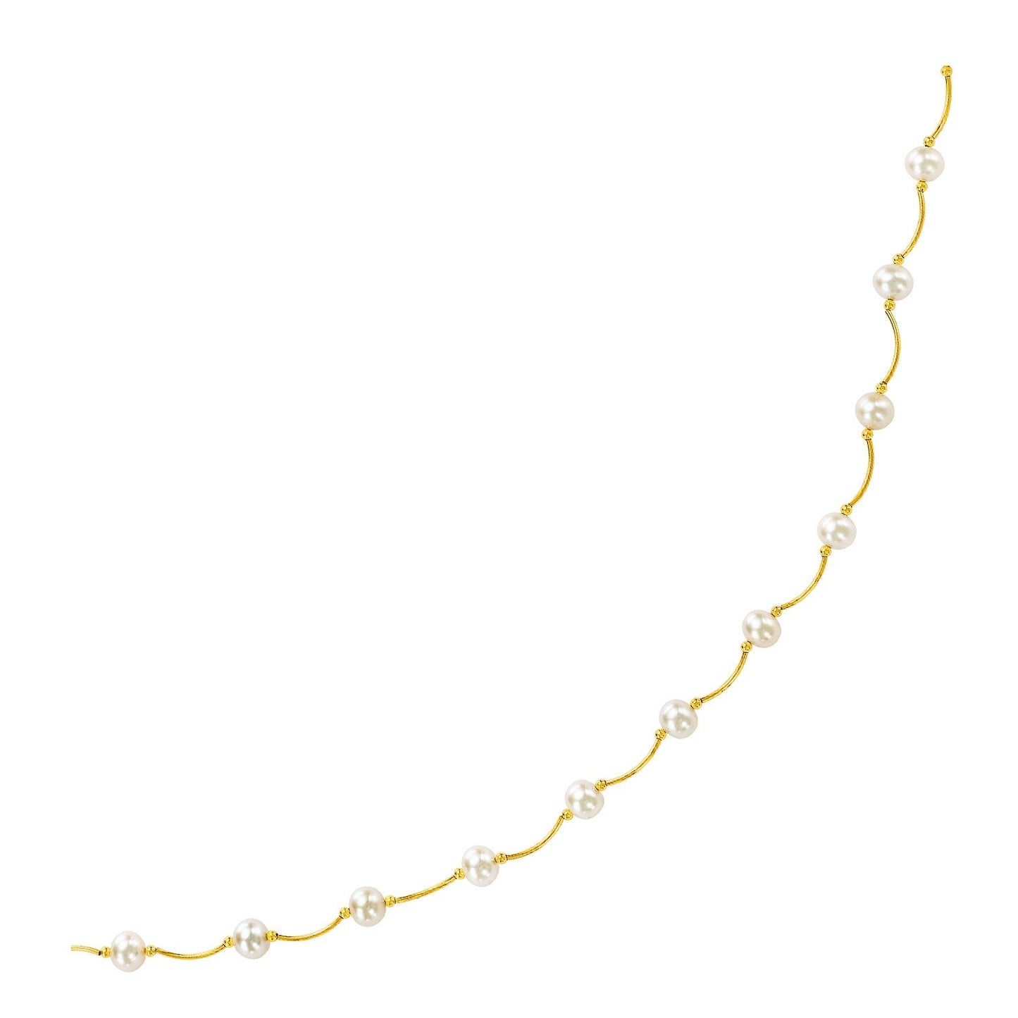 Size: 17'' - 14k Yellow Gold Arc Link Necklace with White Pearls