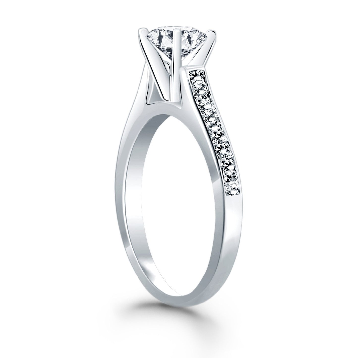 Size: 4.5 - 14k White Gold Pave Diamond Cathedral Engagement Ring