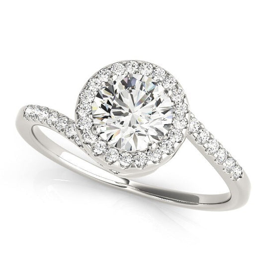 Size: 3.5 - 14k White Gold Halo Design Bypass Round Diamond Engagement Ring (5/8 cttw)