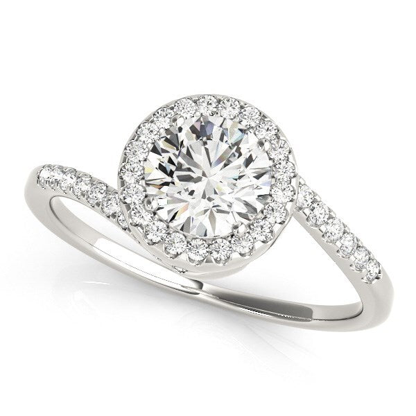 Size: 3 - 14k White Gold Halo Design Bypass Round Diamond Engagement Ring (5/8 cttw)