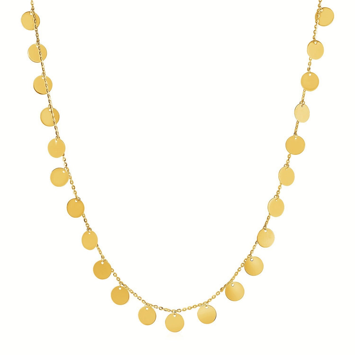 Size: 16'' - Choker Necklace with Polished Discs in 14k Yellow Gold