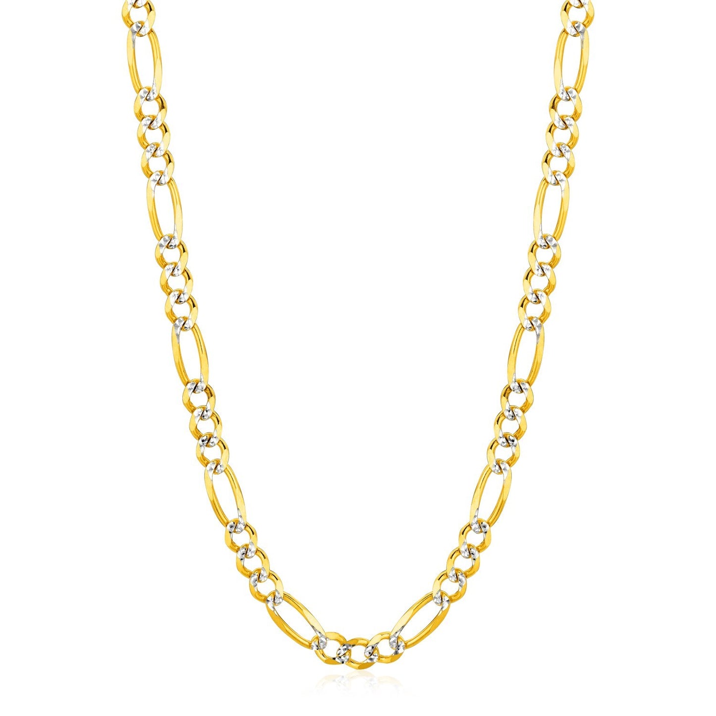 Size: 22'' - 14K Yellow Gold Solid Pave Figaro Chain (5.90 mm)