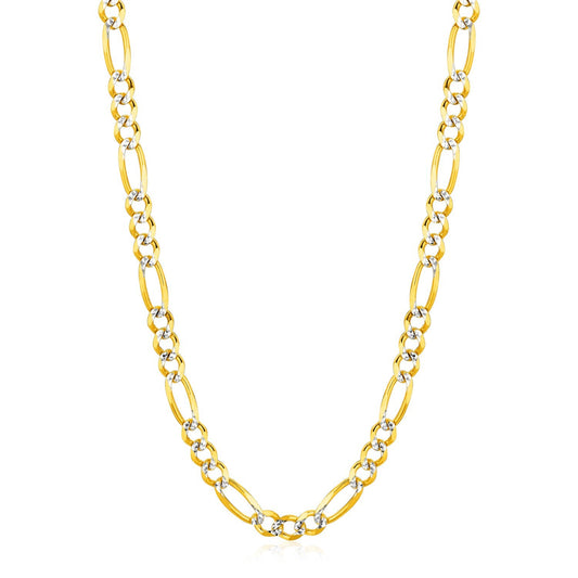 Size: 22'' - 14K Yellow Gold Solid Pave Figaro Chain (5.90 mm)