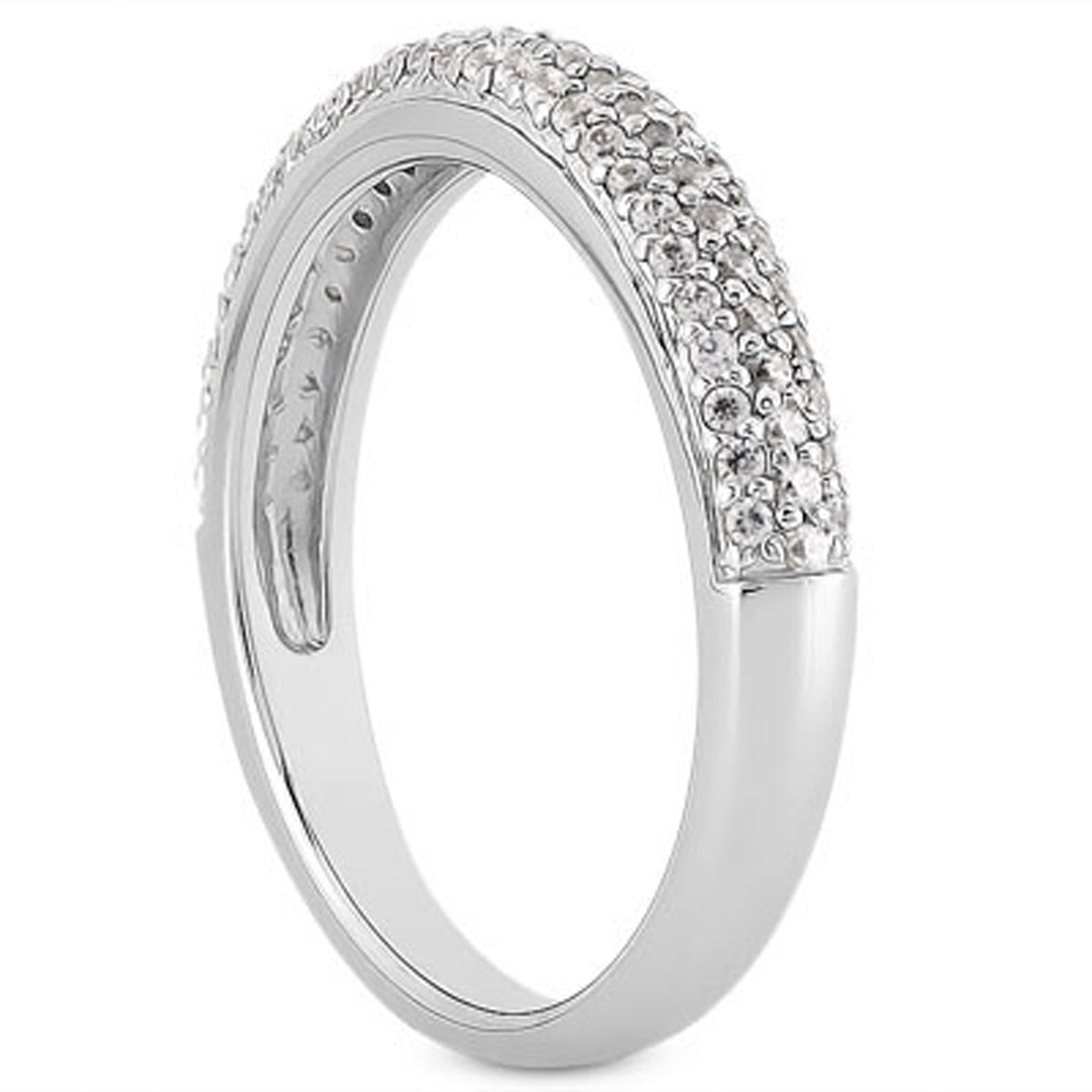 Size: 7.5 - 14k White Gold Triple Multi-Row Micro- Pave Diamond Wedding Ring Band