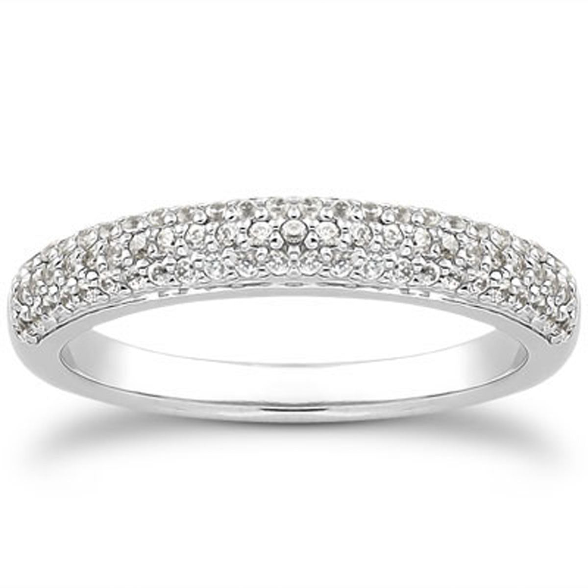 Size: 8.5 - 14k White Gold Triple Multi-Row Micro- Pave Diamond Wedding Ring Band