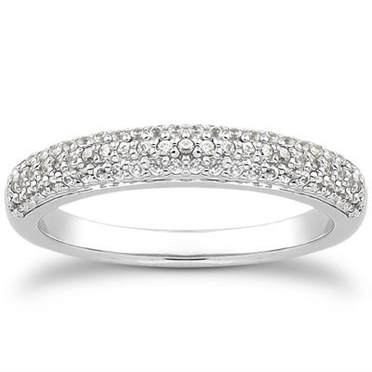 Size: 8 - 14k White Gold Triple Multi-Row Micro- Pave Diamond Wedding Ring Band