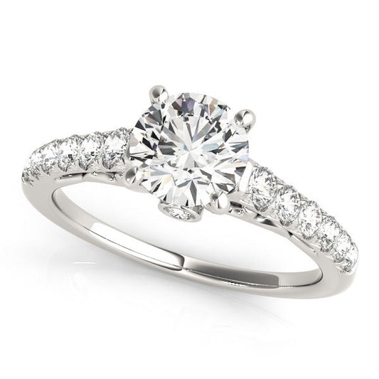 Size: 3.5 - 14k White Gold Scalloped Single Row Band Diamond Engagement Ring (1 3/8 cttw)