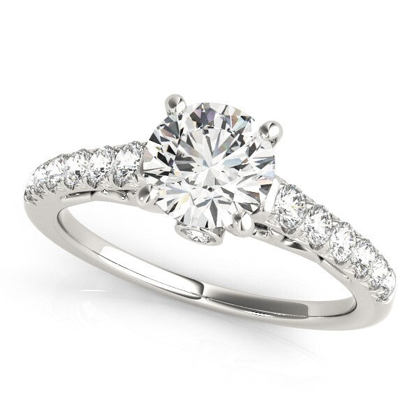 Size: 3 - 14k White Gold Scalloped Single Row Band Diamond Engagement Ring (1 3/8 cttw)