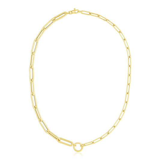 Size: 18'' - 14k Yellow Gold High Polish Elongated Paperclip Chain Circle Necklace