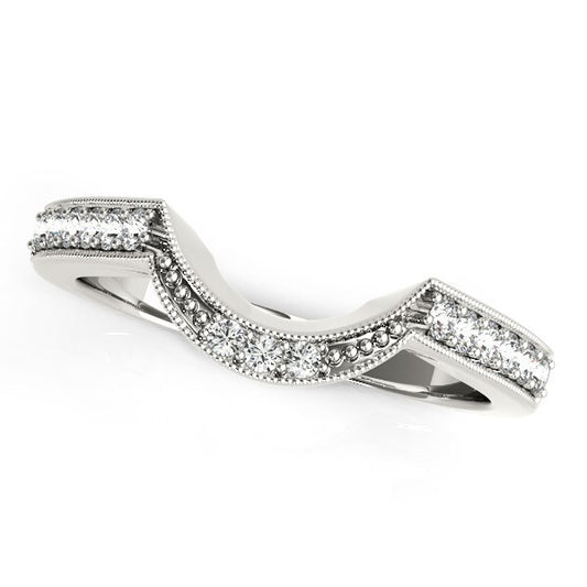 Size: 3.5 - 14k White Gold Round Diamond Curved Antique Wedding Band (1/4 cttw)