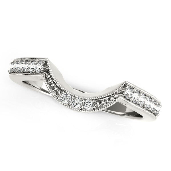 Size: 3 - 14k White Gold Round Diamond Curved Antique Wedding Band (1/4 cttw)