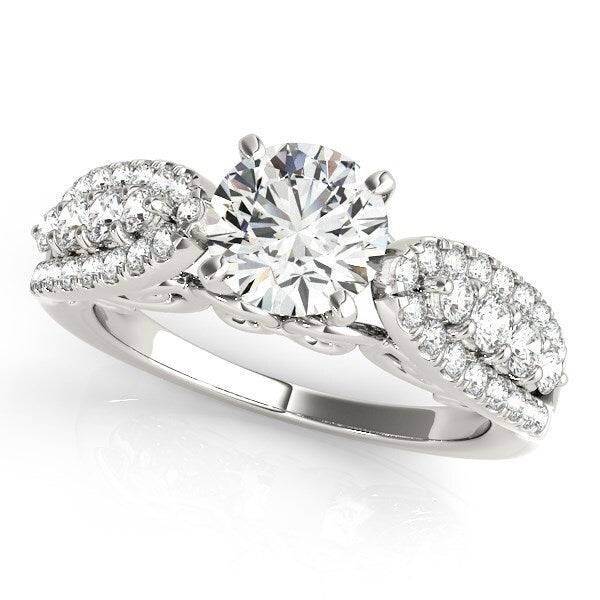 Size: 3.5 - 14k White Gold Multirow Shank Round Diamond Engagement Ring (1 1/2 cttw)