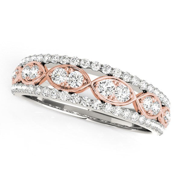 Size: 3.5 - 14k White And Rose Gold Doulbe Diamond Infinity Design Band (3/8 cttw)