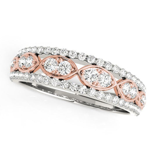 Size: 3.5 - 14k White And Rose Gold Doulbe Diamond Infinity Design Band (3/8 cttw)