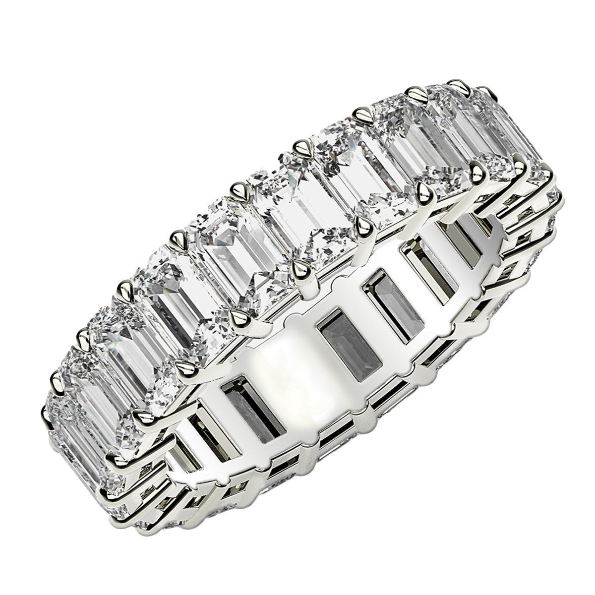 Size: 4.5 - Emerald Cut Lab Grown Diamond Eternity Ring in 14k White Gold (4 cttw FG/VS2)