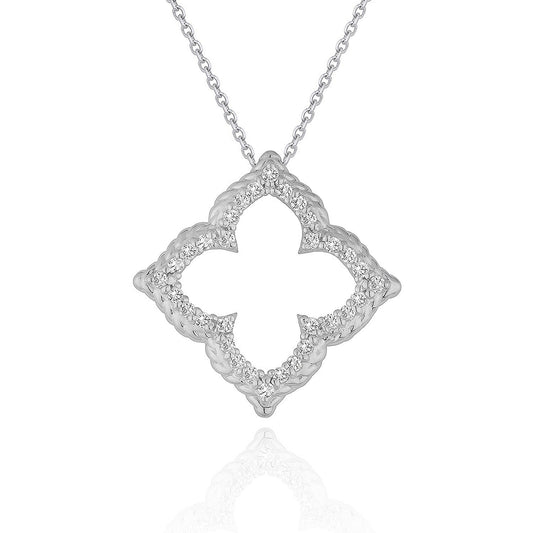 Size: 16'' - 14k White Gold Diamond Cut-out Flower Pendant (1/3 cttw)