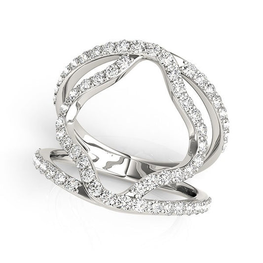 Size: 3.5 - 14k White Gold Diamond Flower Style Dual Band Ring (5/8 cttw)