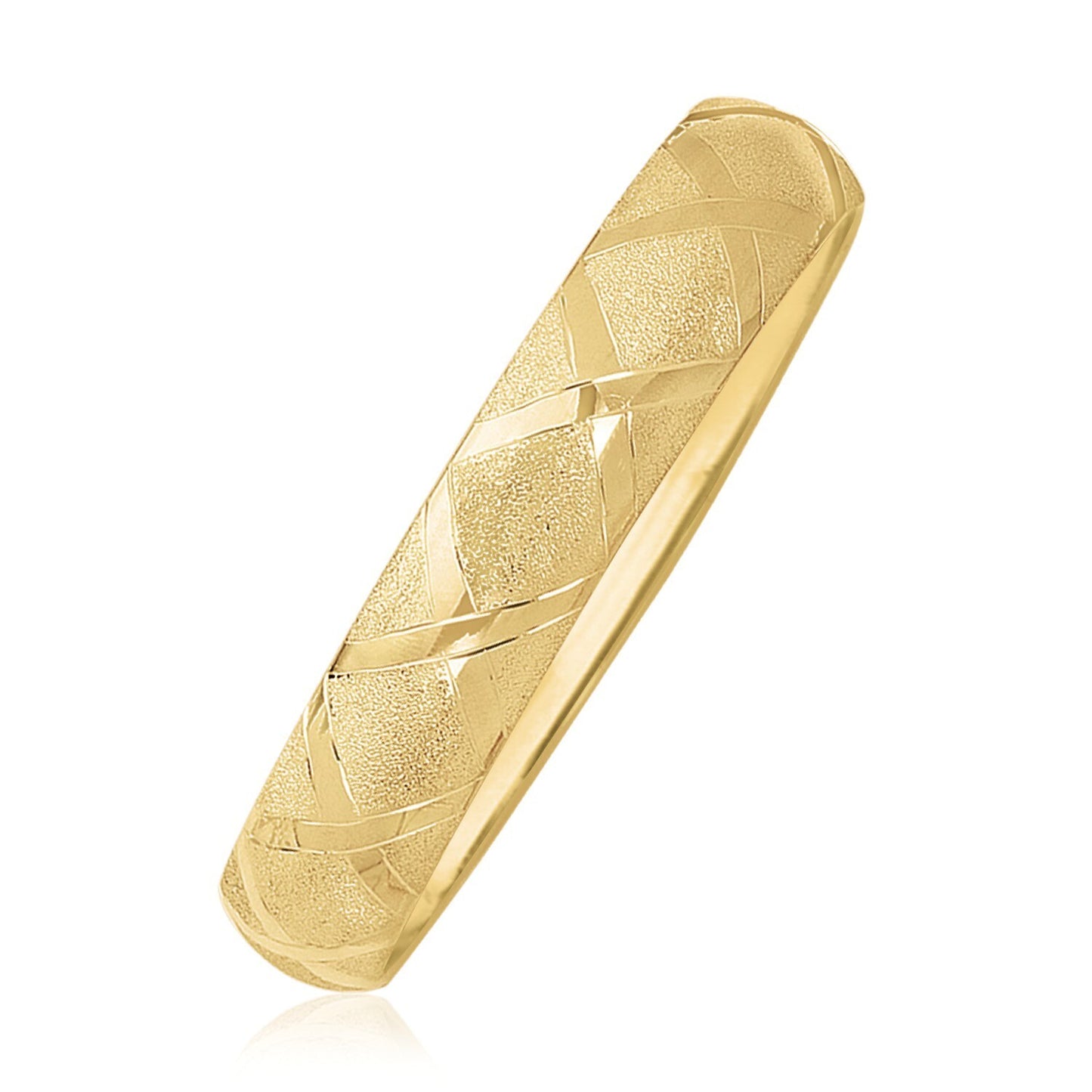 Size: 8'' - 10k Yellow Gold Dual-Textured Diamond Pattern Bangle