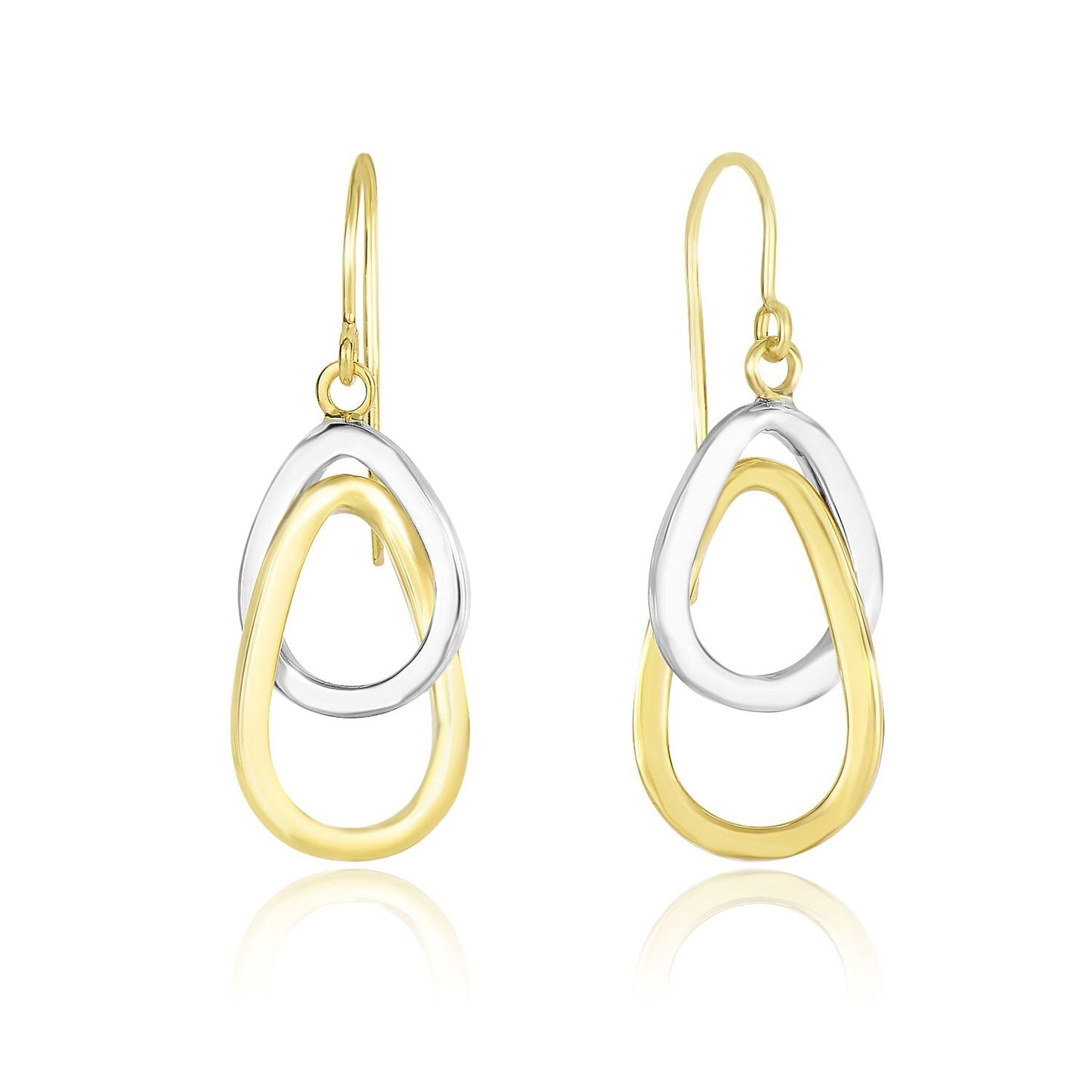 14k Two Tone Gold Interlaced Open Teardrop Drop Earrings