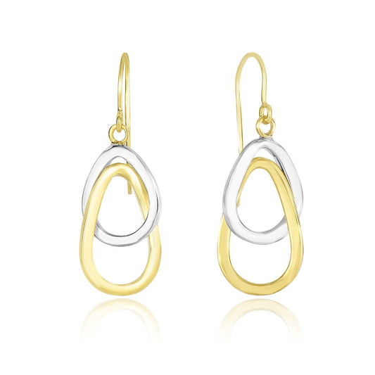 14k Two Tone Gold Interlaced Open Teardrop Drop Earrings