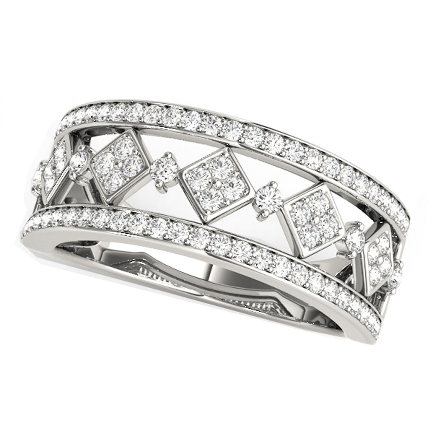 Size: 3.5 - Diamond Studded Square Motif Ring in 14k White Gold (1/2 cttw)