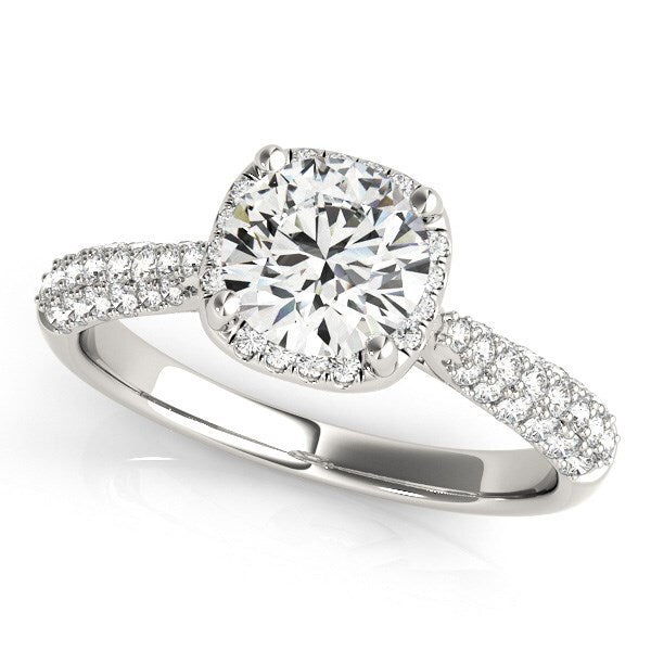 Size: 3.5 - 14k White Gold Halo Graduated Pave Shank Diamond Engagement Ring (1 1/3 cttw)