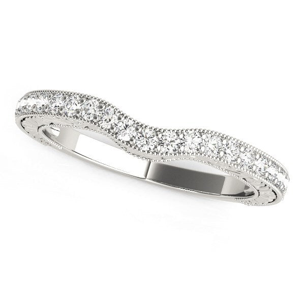 Size: 3.5 - 14k White Gold Antique Style Milgrained Curved Diamond Ring (1/4 cttw)