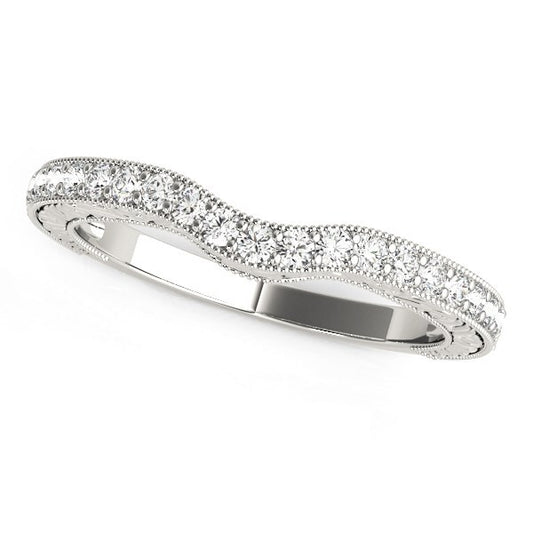 Size: 3 - 14k White Gold Antique Style Milgrained Curved Diamond Ring (1/4 cttw)