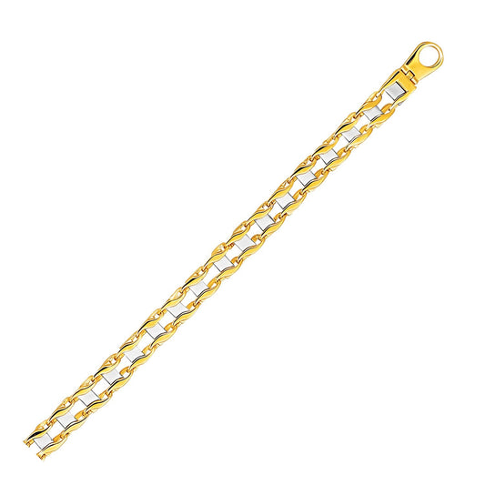 Size: 8.5'' - 14k Two-Tone Gold Men's Bracelet with S Style Bar Links