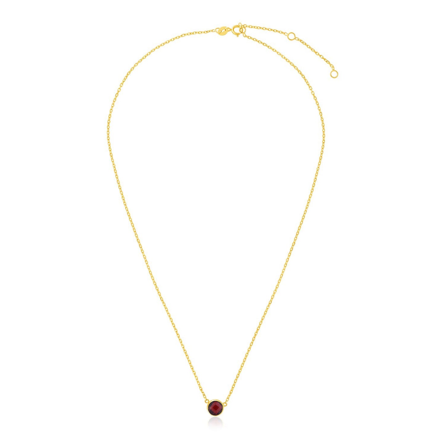 Size: 17'' - 14k Yellow Gold 17 inch Necklace with Round Garnet