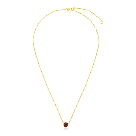 Size: 17'' - 14k Yellow Gold 17 inch Necklace with Round Garnet