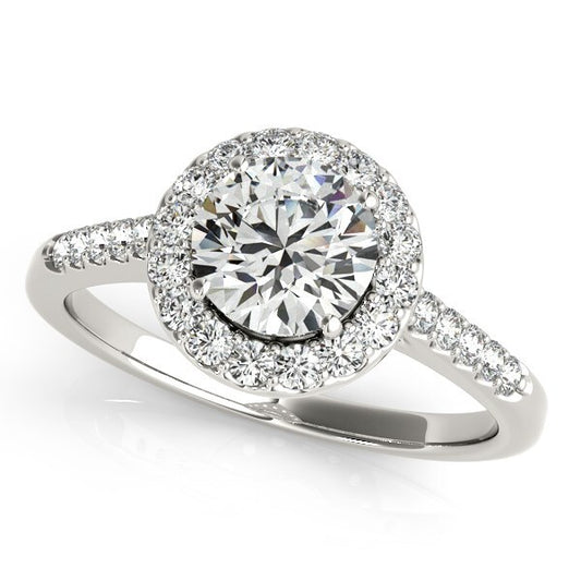 Size: 3.5 - 14k White Gold Halo Diamond Engagement Ring (1 3/8 cttw)