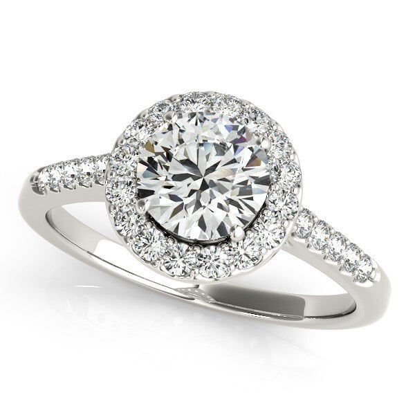 Size: 3 - 14k White Gold Halo Diamond Engagement Ring (1 3/8 cttw)