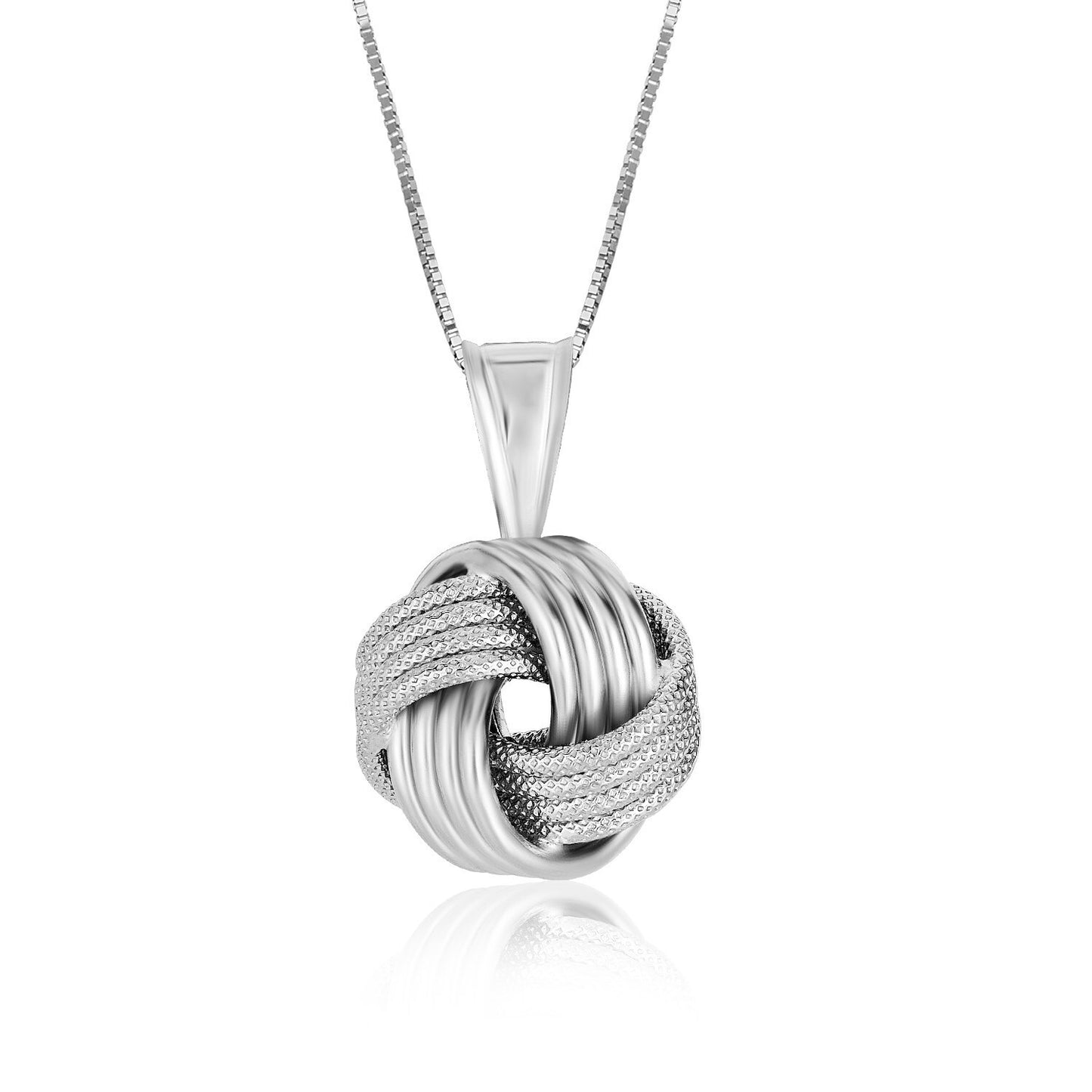 Size: 18 - Sterling Silver Pendant with a Ridge Textured Love Knot Design