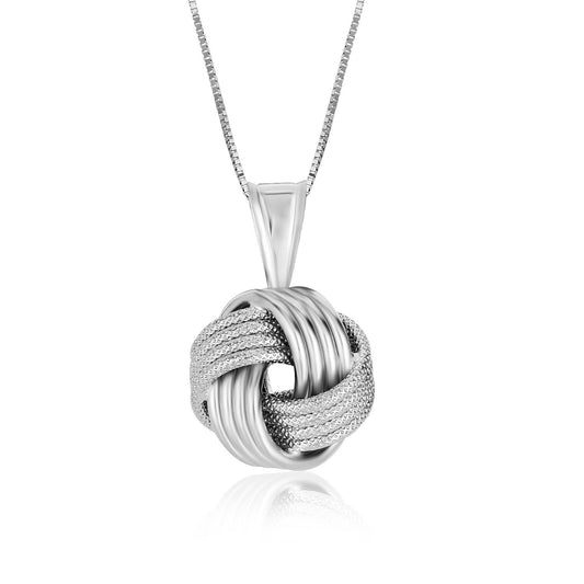 Size: 18 - Sterling Silver Pendant with a Ridge Textured Love Knot Design