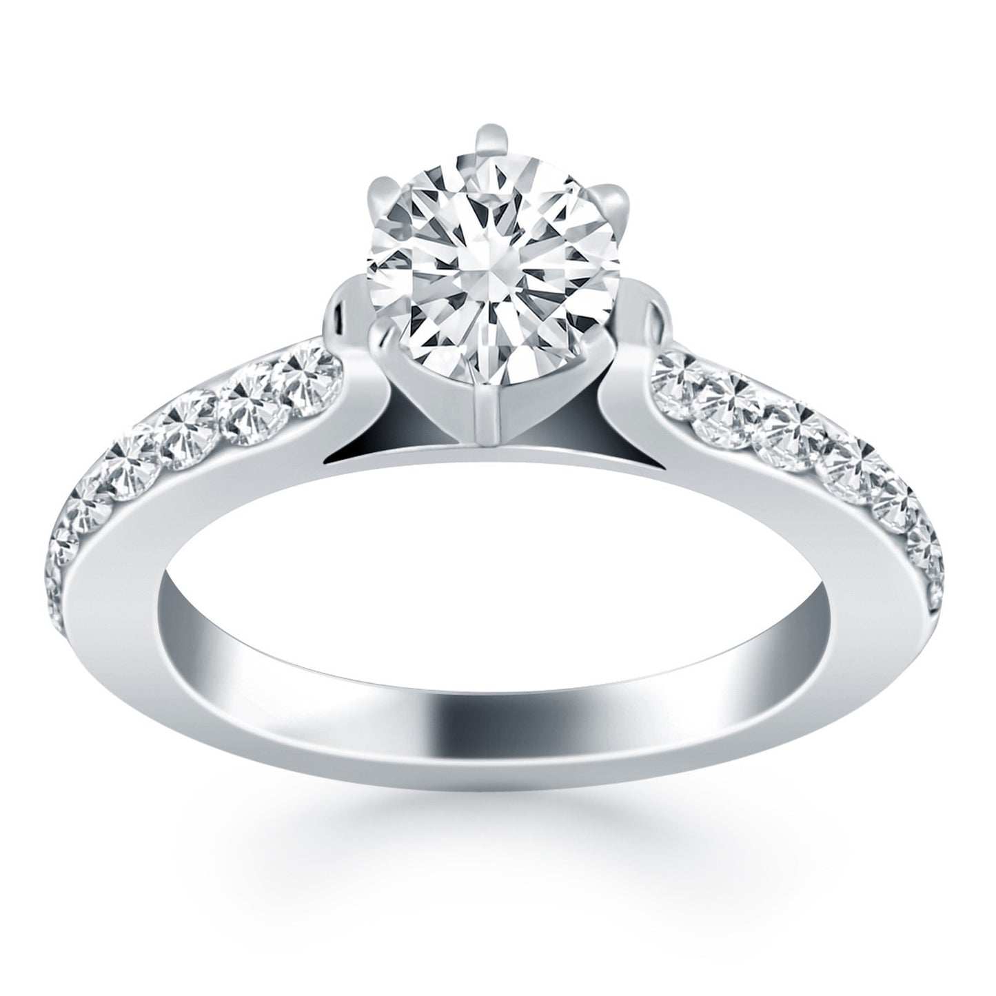 Size: 4.5 - 14k White Gold Curved Shank Engagement Ring with Pave Diamonds