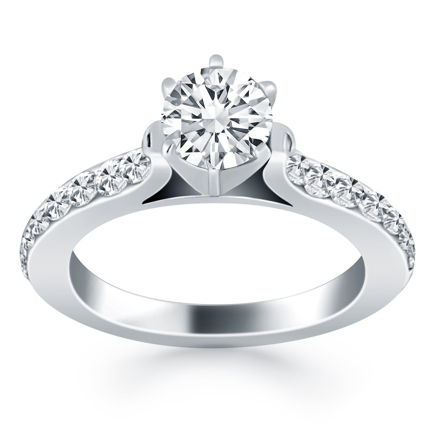 Size: 5.5 - 14k White Gold Curved Shank Engagement Ring with Pave Diamonds