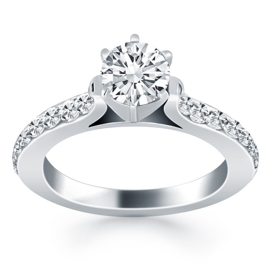 Size: 5.5 - 14k White Gold Curved Shank Engagement Ring with Pave Diamonds