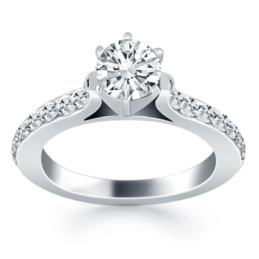 Size: 6.5 - 14k White Gold Curved Shank Engagement Ring with Pave Diamonds