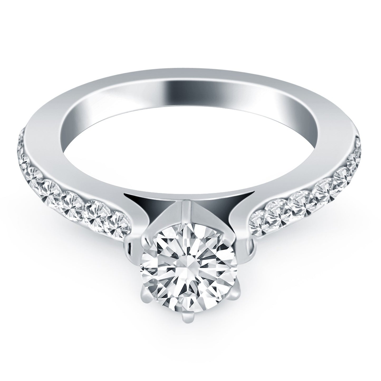 Size: 6.5 - 14k White Gold Curved Shank Engagement Ring with Pave Diamonds