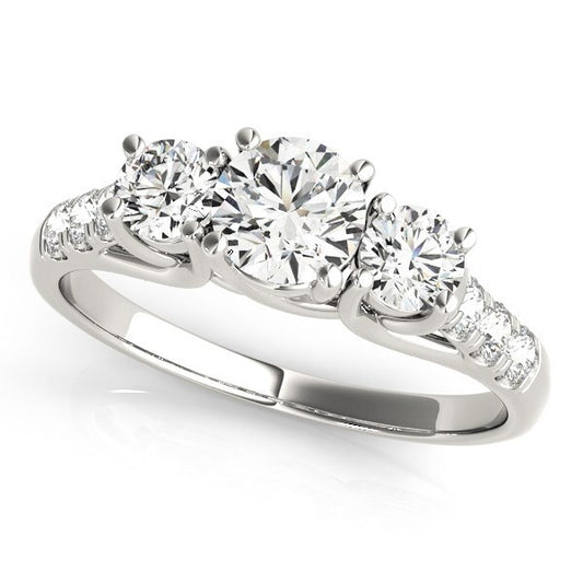 Size: 3 - 14k White Gold Trellis Set 3 Stone Round Diamond Engagement Ring (1 1/8 cttw)