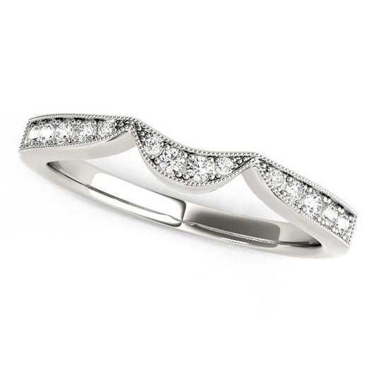 Size: 3 - 14k White Gold Milgrained Curved Wedding Diamond Band (1/6 cttw)