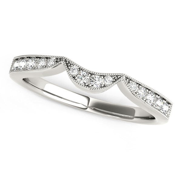 Size: 8.5 - 14k White Gold Milgrained Curved Wedding Diamond Band (1/6 cttw)