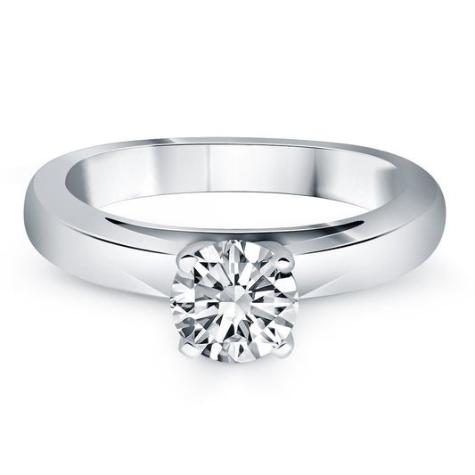 Size: 4.5 - 14k White Gold Classic Wide Band Cathedral Solitaire Engagement Ring