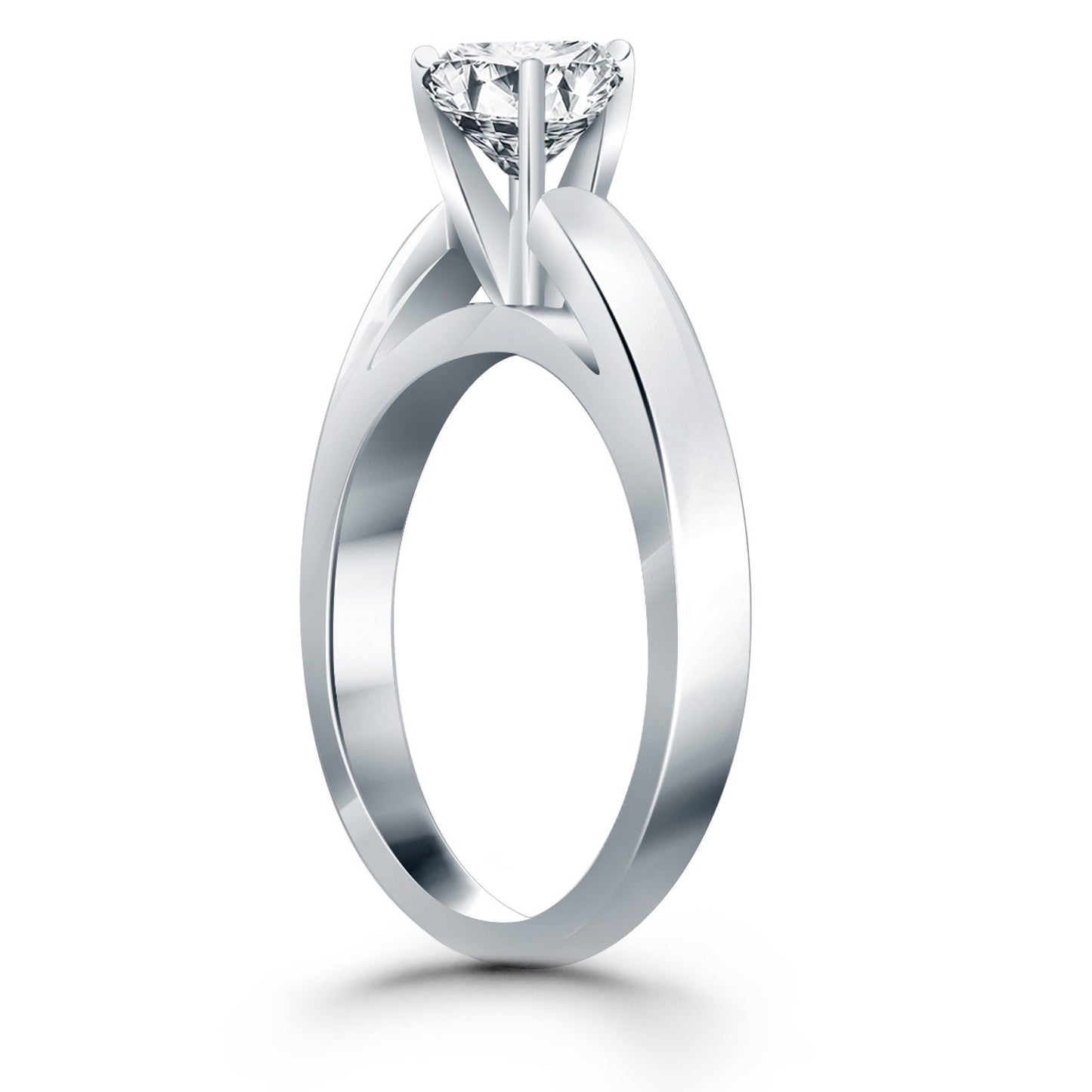 Size: 4.5 - 14k White Gold Classic Wide Band Cathedral Solitaire Engagement Ring