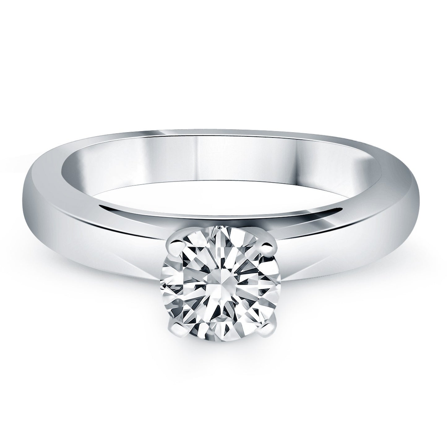 Size: 4 - 14k White Gold Classic Wide Band Cathedral Solitaire Engagement Ring