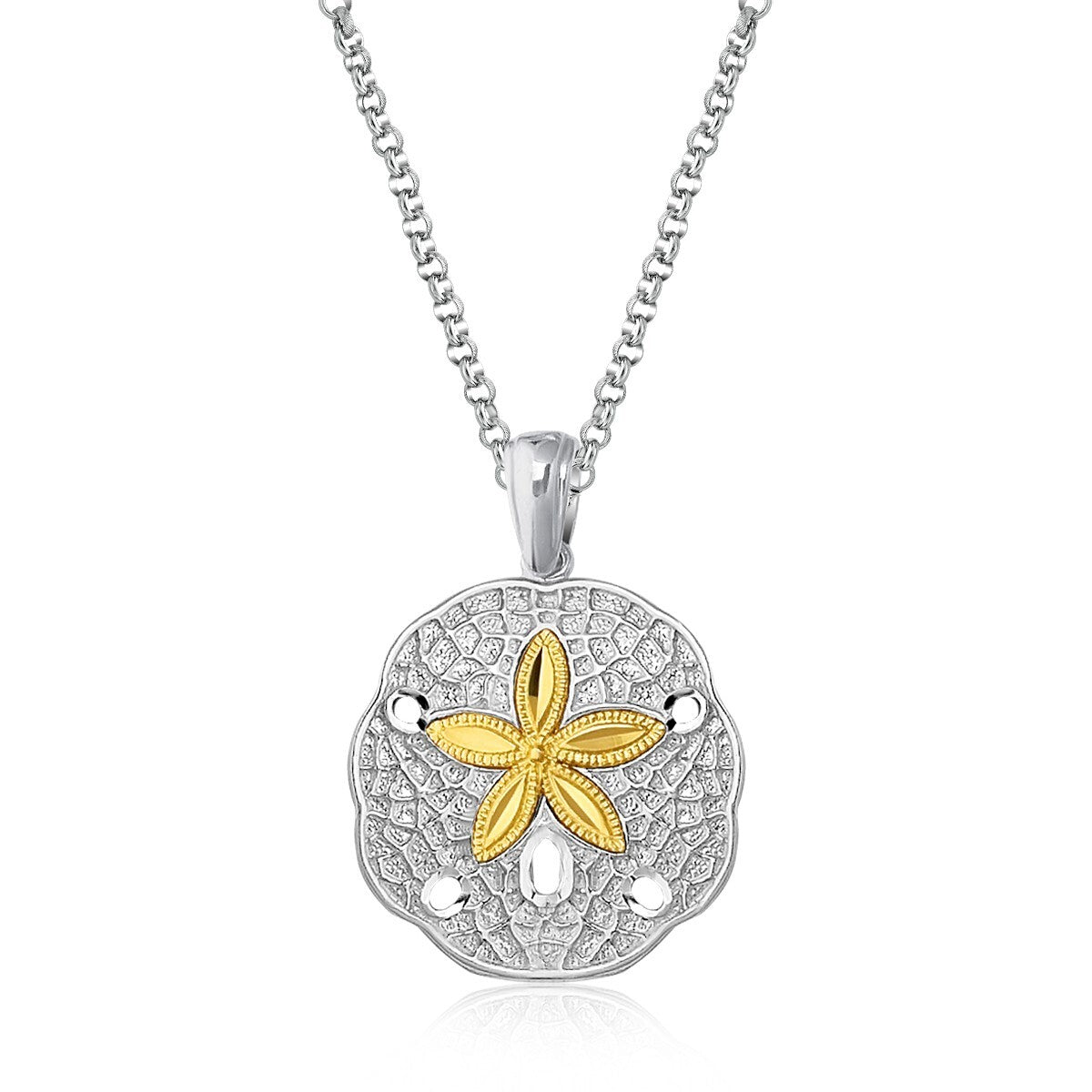 Size: 18 - Designer Sterling Silver and 14k Yellow Gold Sand Dollar Pendant